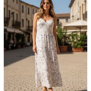 Express White and Purple Floral Maxi Dress
